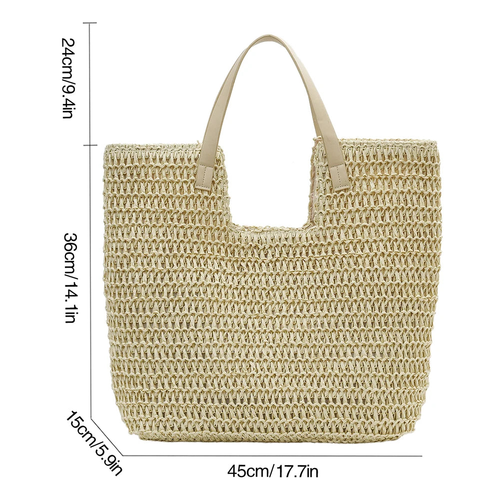 Vintage Hollow Design Woven Shoulder Bag | Large Capacity Knitting Tote & Summer Beach Bag Luxegan