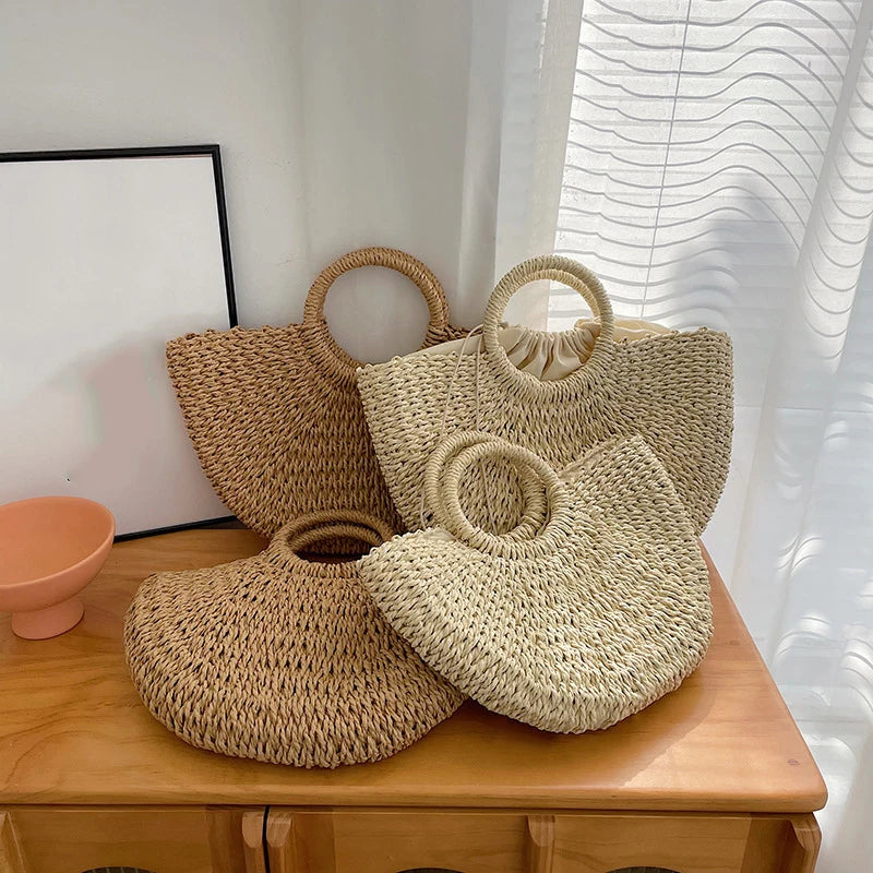 Handmade Moon Straw Beach Bag | Hard Woven Bohemian Tote Luxegan