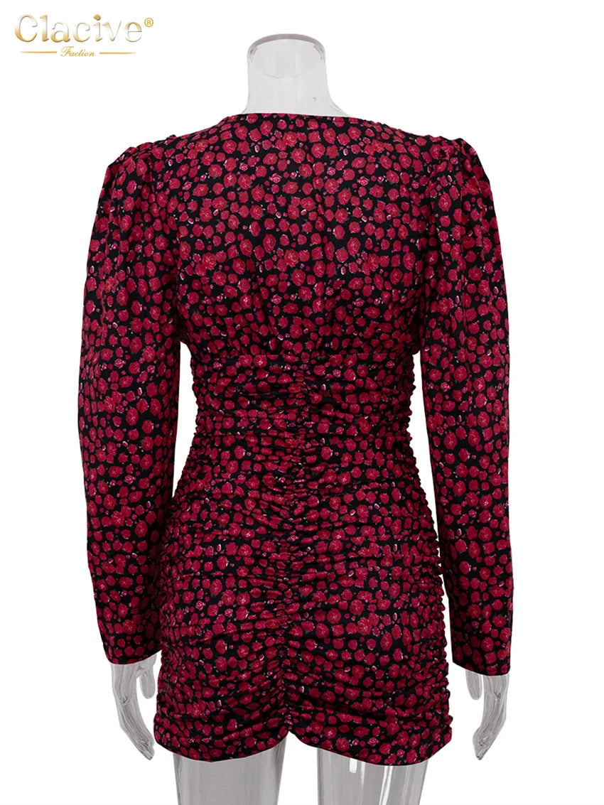 Print V-Neck Long Sleeve Loose Fit A-Line Empire Waist Dress – All Season Luxegan