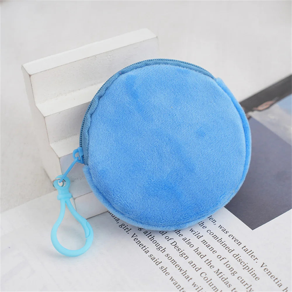 Kawaii Plush Round Coin Purse for Women | Cute Solid Wallet & ID Card Bag Keychain | Minimalist Student Gift Luxegan