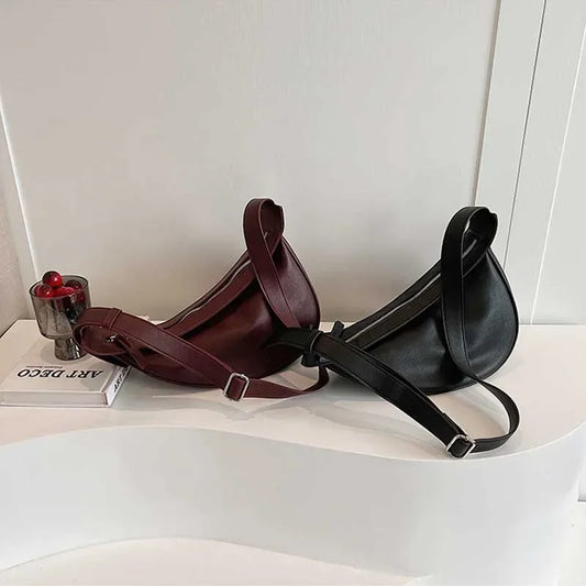 Stitched Saddle Shoulder Bag | High Capacity PU Leather Handbag Luxegan