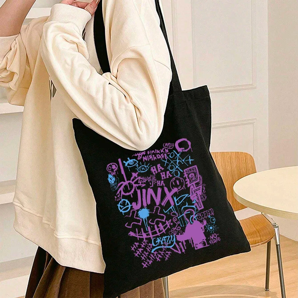 Anime Arcane-Jinx Print Canvas Bag | Reusable & Foldable Shoulder Tote Luxegan