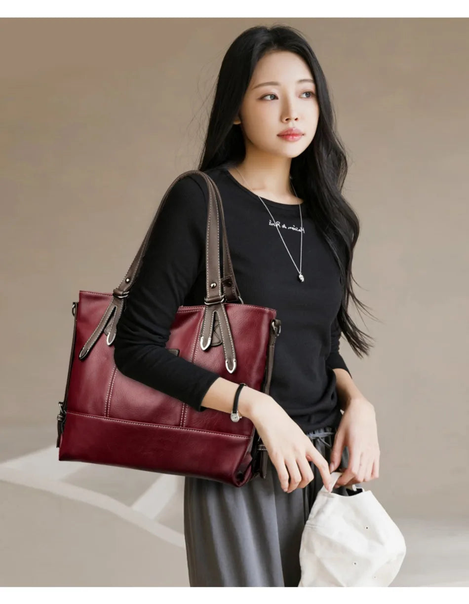 Four Arrows Genuine Brand Luxury Handbag | Top Quality PU Leather Large Shoulder Bag | Designer Crossbody with Sequined Accents & Color-Blocking Strap Luxegan