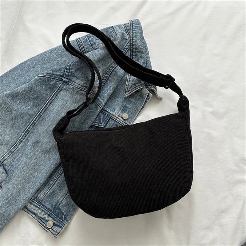 Japanese Literary Corduroy Dumpling Bag | Minimalist "Lazy Wind" Crossbody & Shoulder Bag | Unisex Korean-Style Casual Tote for Students Luxegan