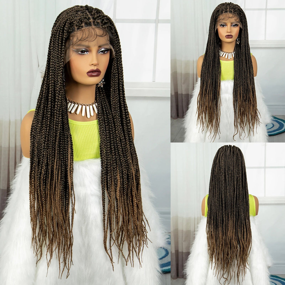 Synthetic Braided Wig Synthetic Hair Lace Front Wigs Box Braided Wigs for Black Women 36 Inches Micro Braids Wigs with Baby Hair Luxegan