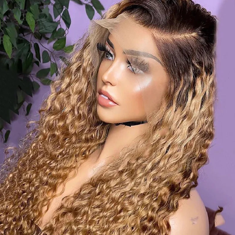 26-Inch Ombre Blonde Kinky Curly Wig | Sophisticated Soft Ombre Transition | Elegant "High-Temperature Fiber" Silhouette | "Dignified" Pre-Plucked Natural Hairline with Synthetic Baby Hair for Radiant Versatile Styling Luxegan