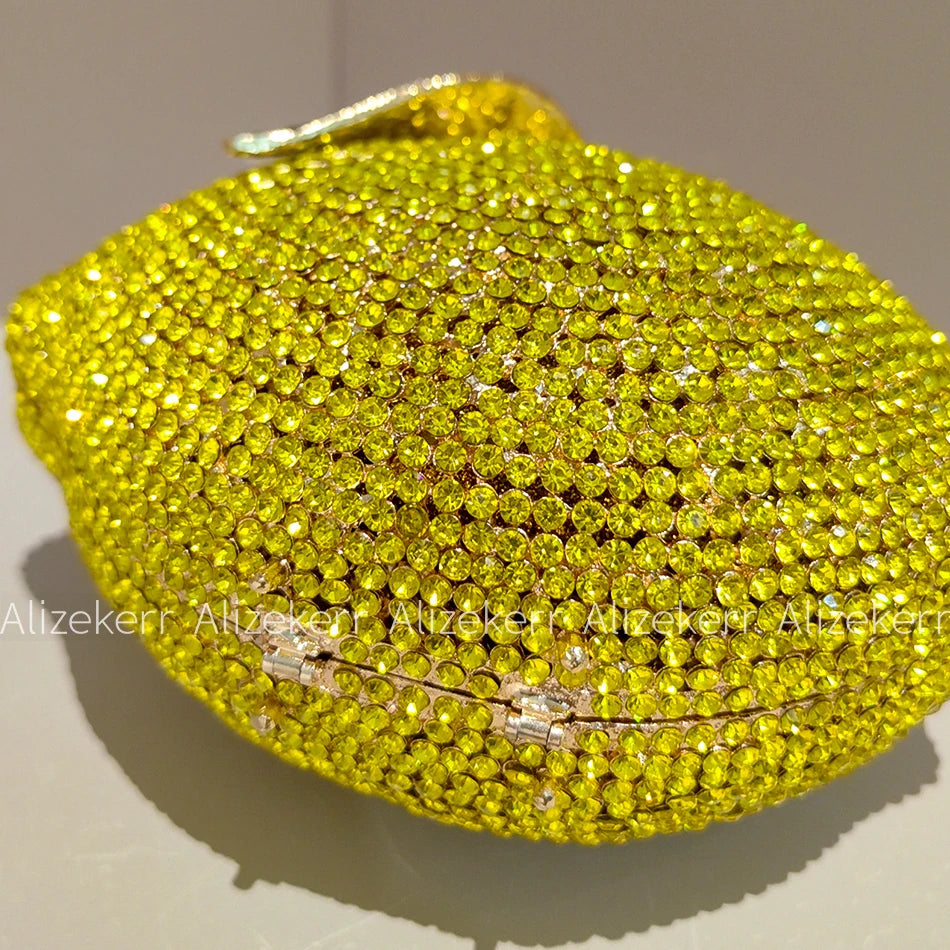Gorgeous Lemon-Shaped Diamond Evening Bag | Unique Bling Rhinestone Metallic Purse | Luxury Crystal Wedding Party Handbag | Elegant Fruit-Shaped Dress Clutch for Women (Model AK-251115) Luxegan