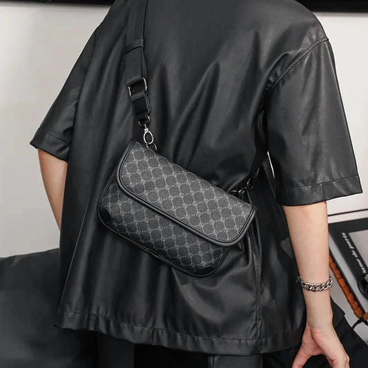 Premium Plaid Phone Waist Bag for Men | Fashion Unisex Crossbody Chest Pack | Luxury PU Leather Casual Messenger Bag | Small Male Sling Bag & Satchel Fanny Pack with Hasp Closure Luxegan