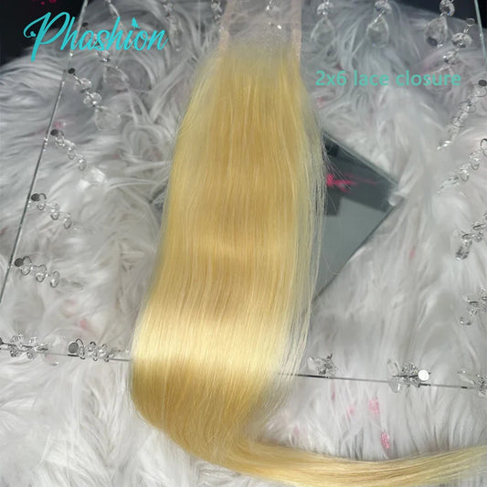 Phashion Real Hd Kim K 2x6 Blonde Swiss Lace Closure 613 Straight Body Wave Deep Part Transparent Lace Brazilian Remy Human Hair