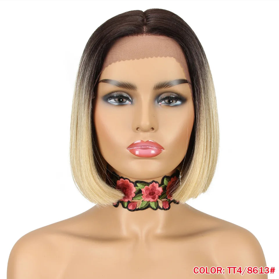 10 Inch Ombre Brown Straight Short Bob Wig | Synthetic Lace Front Wigs for Women (Heat Resistant Fiber, Cosplay & Daily Use) Luxegan