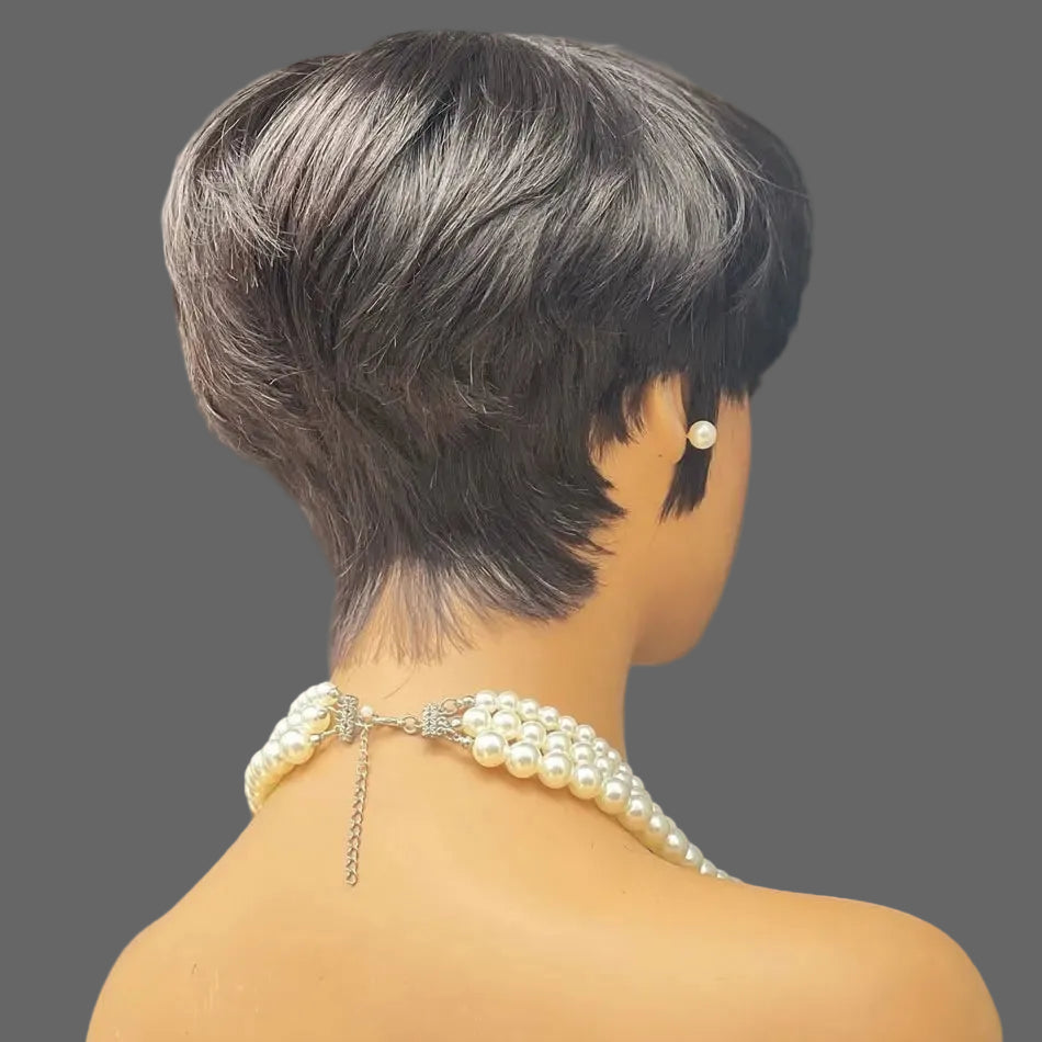 Glueless Full Lace Short Pixie Cut Human Hair Wig | Sophisticated "Free Part Pixie Bob" Silhouette | Medium Brown Normal Lace & Brazilian Remy Construction | "Dignified" High-Performance Natural Color System for Radiant Versatile Styling Luxegan