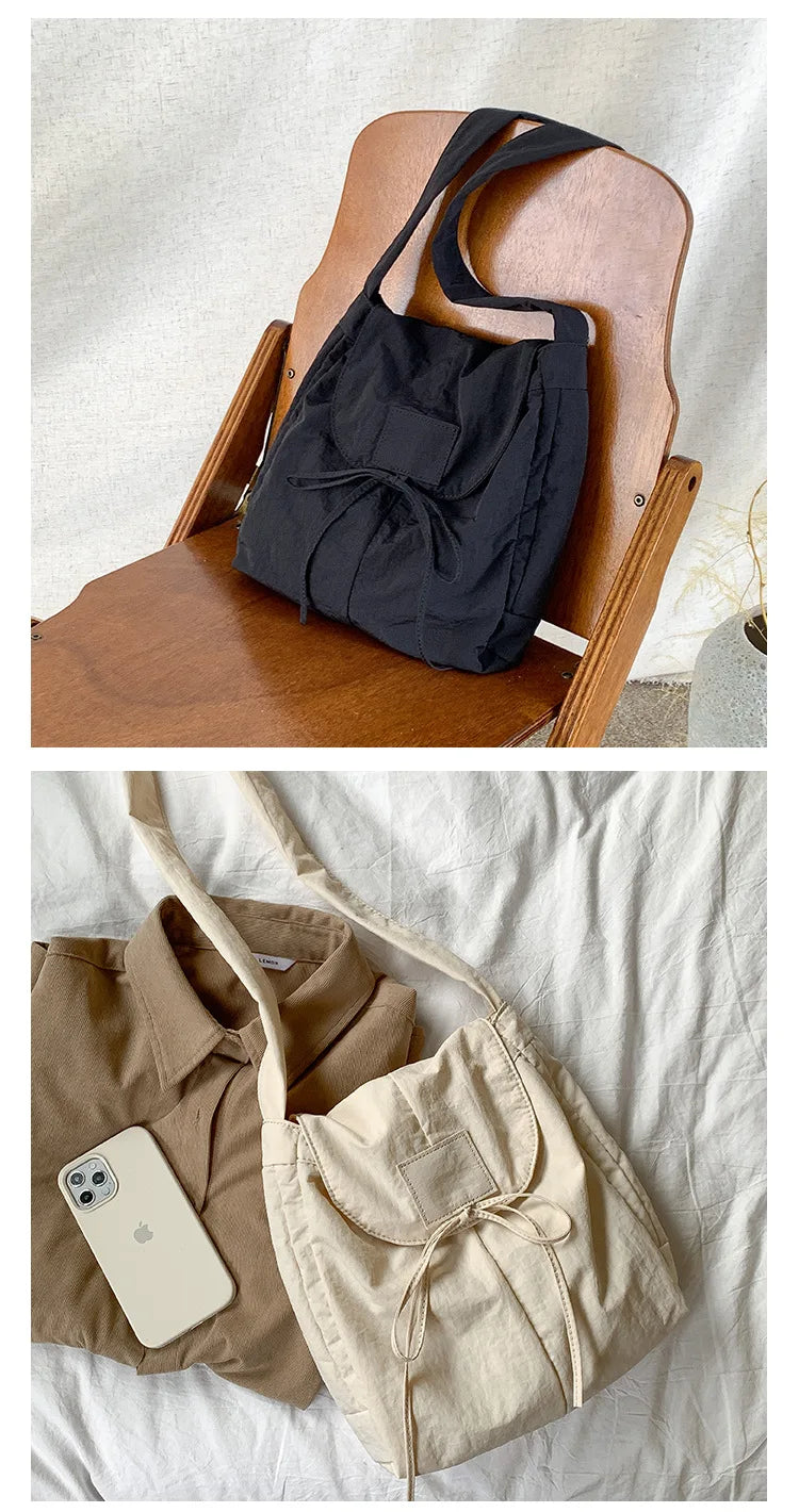 Vintage Flap Nylon Bow Crossbody Bag | Large Autumn Commuter Shoulder Bag & Simple Messenger Bag Luxegan