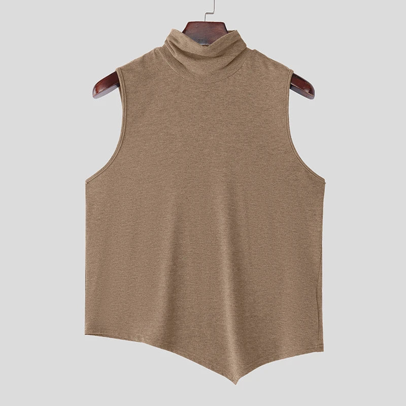 Men’s High Neck Irregular Hem Vest | Sophisticated "Simple Style" Tank Top Silhouette | Elegant Solid All-Match Handsome Top | "Dignified" High-Performance Spring and Summer Vest for Radiant Versatile Styling Luxegan