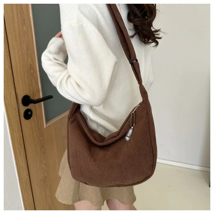 Corduroy "Lazy Wind" Dumpling Bag | Japanese Literary & Korean Casual Handbag Luxegan