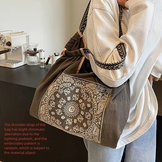 Niche Embroidered Canvas Shopping Bag | Fashionable Hand-held Shoulder Tote Luxegan