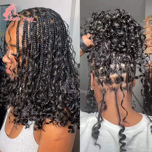 12 Inch Boho Bob Knotless Box Braids Wig | 360 Full Lace