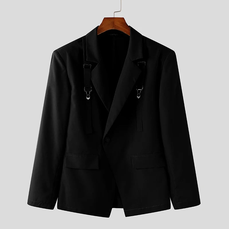 Deconstruct Metal Buckle Suit Coat | Sophisticated Well-Fitting Blazer Silhouette | Elegant "Single Button" Casual Outerwear | "Dignified" Solid Long-Sleeved Blazer for Radiant Versatile Styling Luxegan