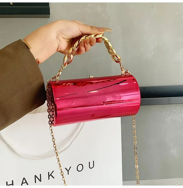 Hard Luxury Gold Cylinder Clutch | Metallic Crossbody Mini Evening Bag Luxegan