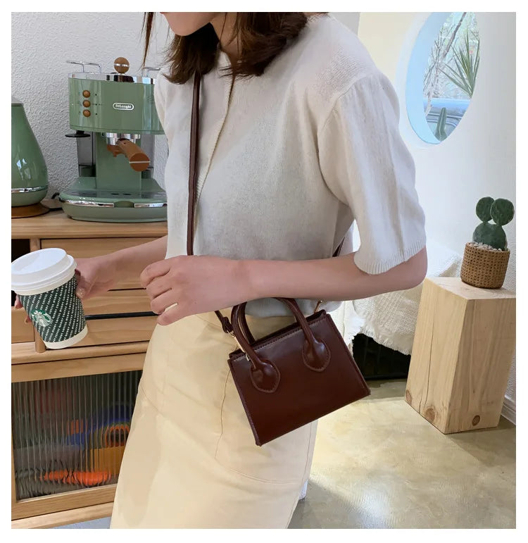 New Popular Retro Mini Handbag | Sophisticated Small Square Messenger Bag | Literary Inspired Vertical Shoulder Bag | Fashion-Forward Soft PU Leather Daily Satchel with Synthetic Leather Lining Luxegan