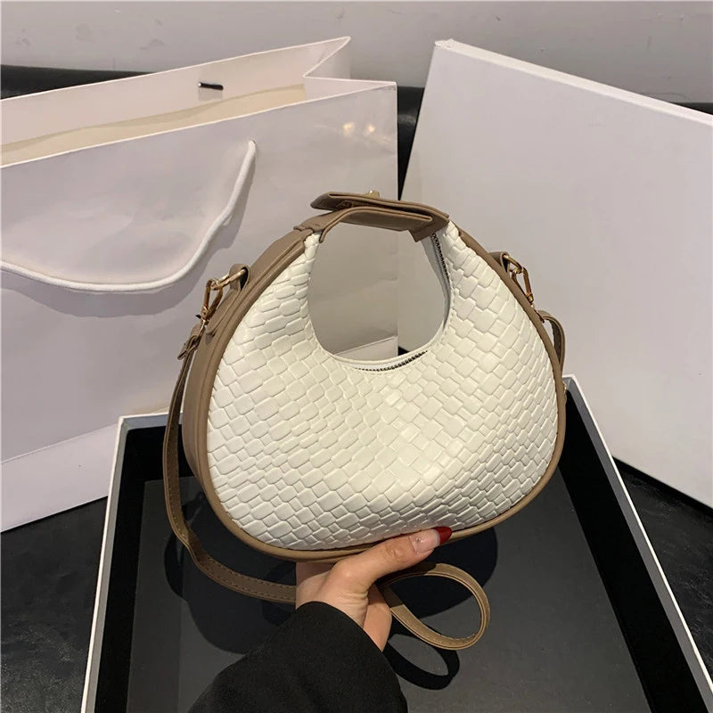 PU Leather Solid Hobo Bag | Soft Fashion Niche Design Woven Messenger Luxegan