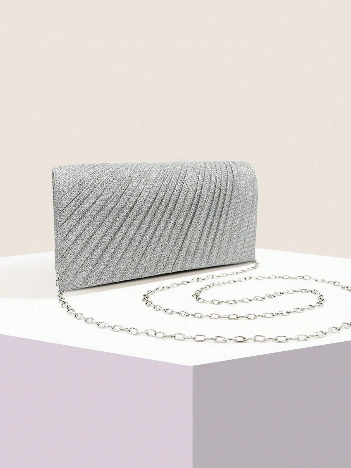 Women's Fold Glitter Handbag | Shiny Envelope Clutch & Pleated Mini Purse Luxegan