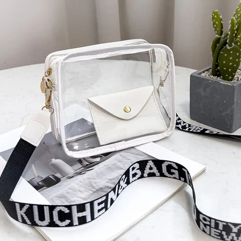Transparent Crossbody Bag for Women | Candy Color Letter Fashion Shoulder Bag & PVC Transparent Jelly Bag (Small Square Bag) Luxegan