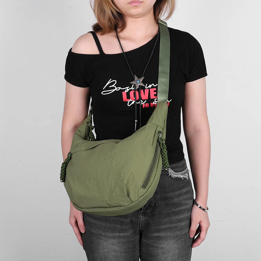 Versatile Nylon Crossbody Bag | Fashionable Zippered Tote Handbag | Adjustable Strap Hobo Shoulder Bag | Lightweight Casual Sling Bag for Outdoor Travel & Daily Use Luxegan