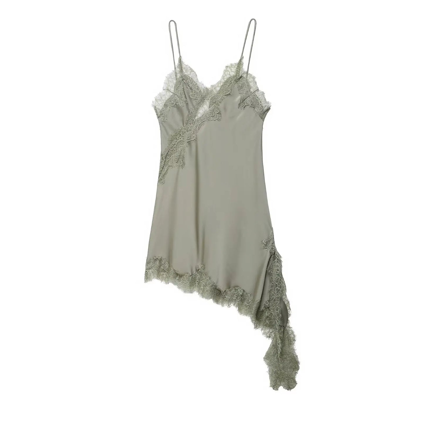 Square Collar Lace-Up Satin Spliced Mini Dress | Sleeveless Backless Asymmetric A-Line Party Dress Luxegan