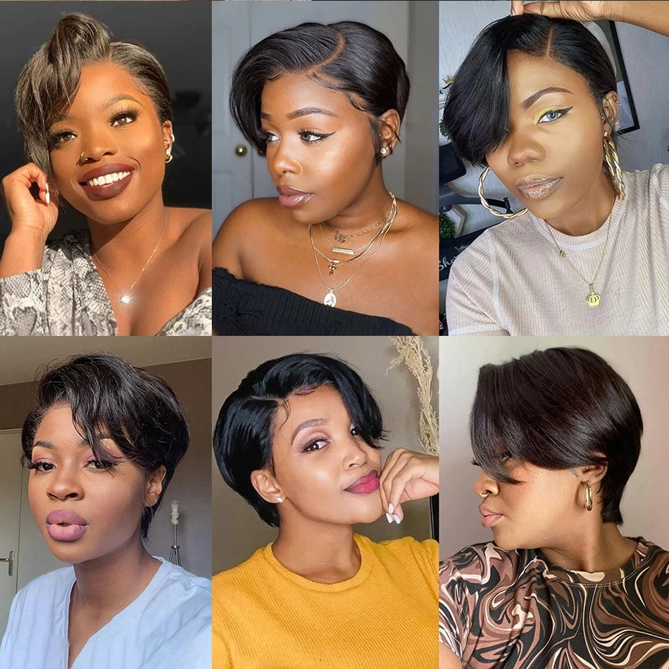 Short Bob Wig Pixie Cut Wig Straight Human Hair Wig 13X4 Transparent Lace Frontal Wig For Women Highlight Straight Pixie Cut Wig