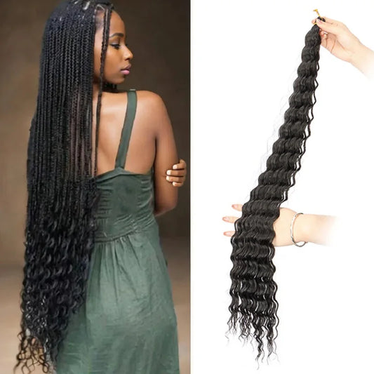 30 Inch Pre-Stretched Deep Wave Crochet Hair – Ombre Soft Curly Braiding Hair for Women
