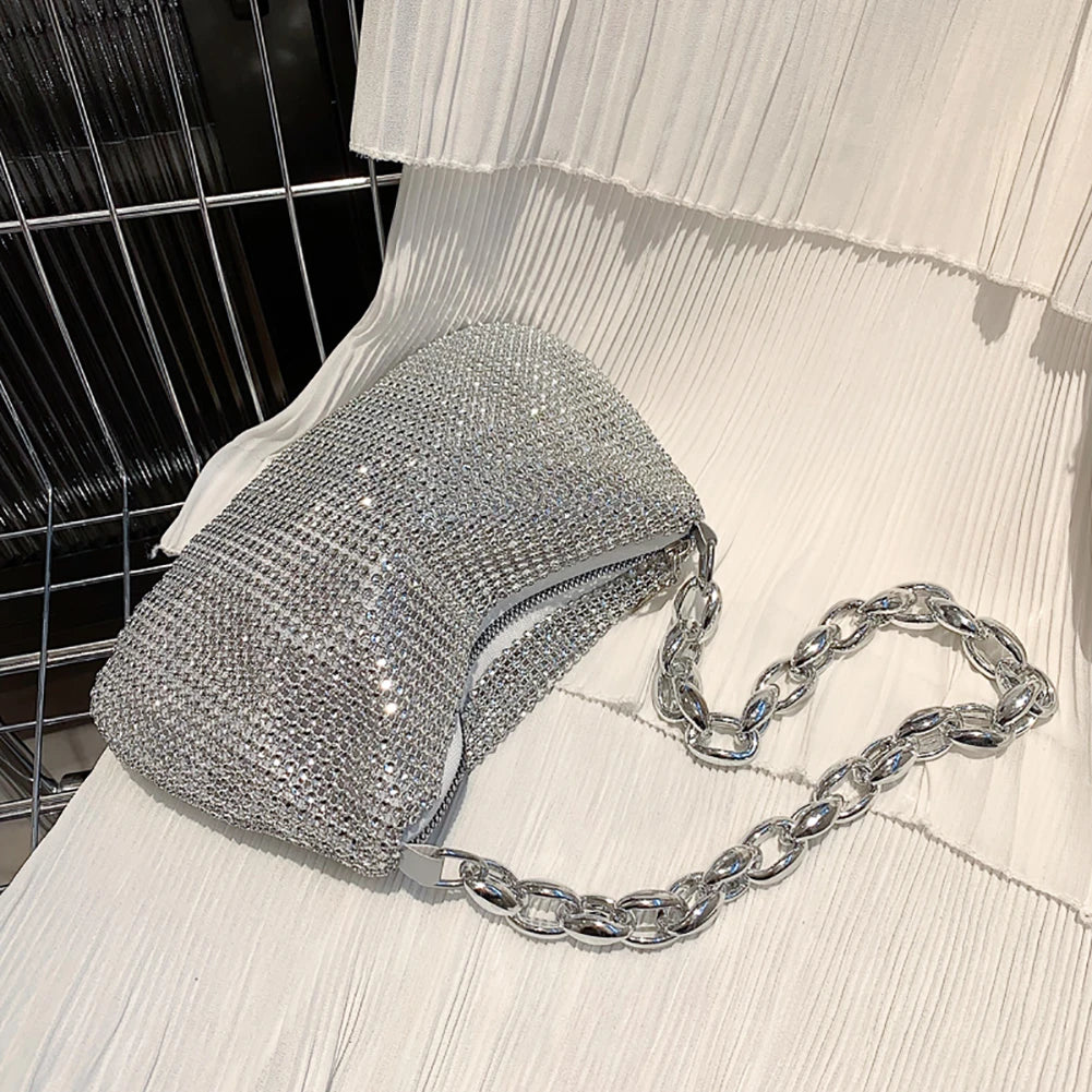 Bling Rhinestone Tote Bag | Soft Chain Shoulder & Handbag Luxegan