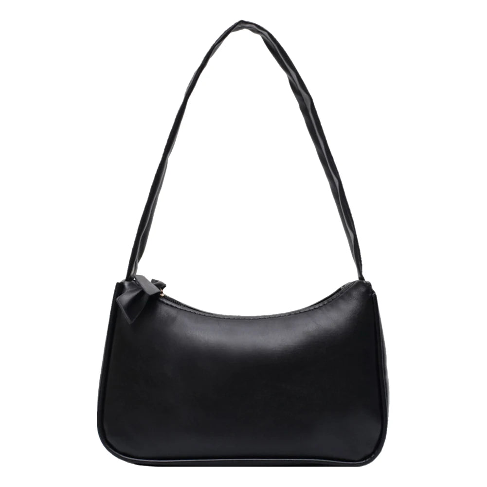 Retro Bow Handbag | Minimalist PU Leather Square Shoulder Bag Luxegan