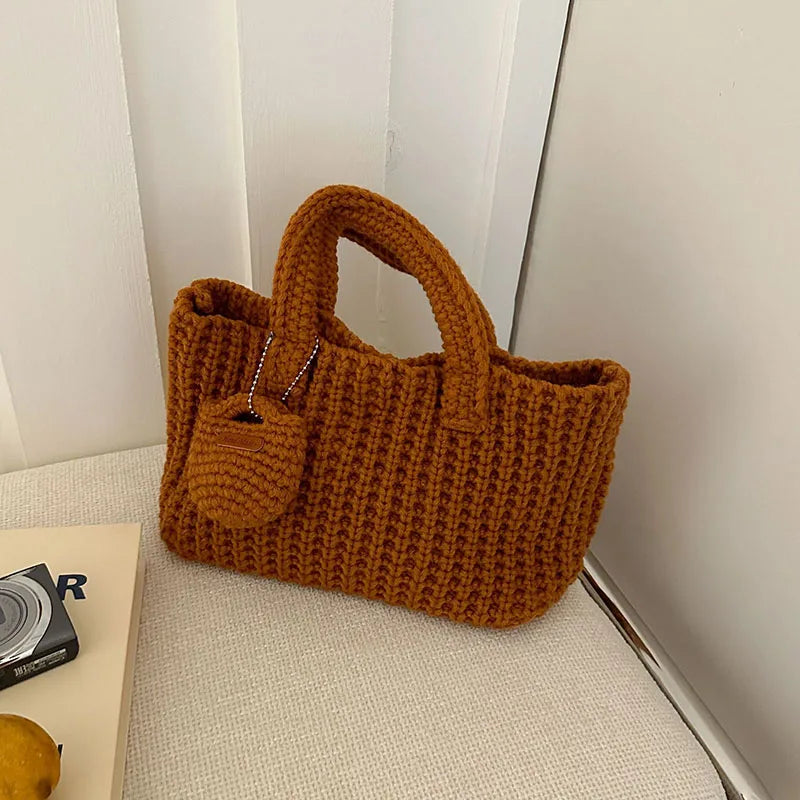 Retro Handmade Crochet Bag Casual Handbag Shoulder Bag | Autumn And Winter New Mini Tote Bag Women'S Armpit Bag Luxegan