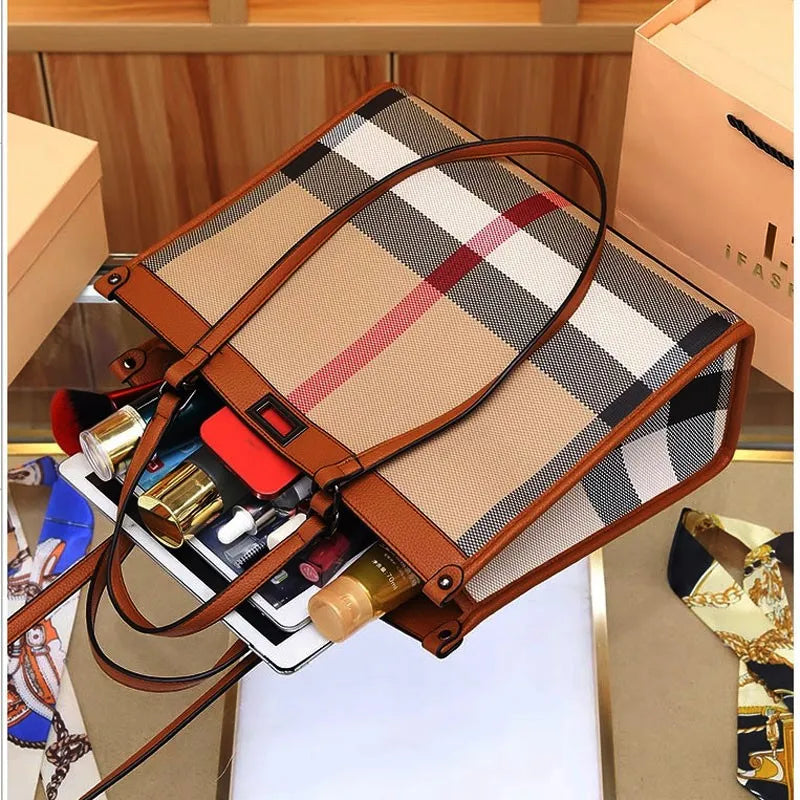 Hard Canvas Striped Designer Tote | Large Capacity Shopping & Shoulder Bag Luxegan