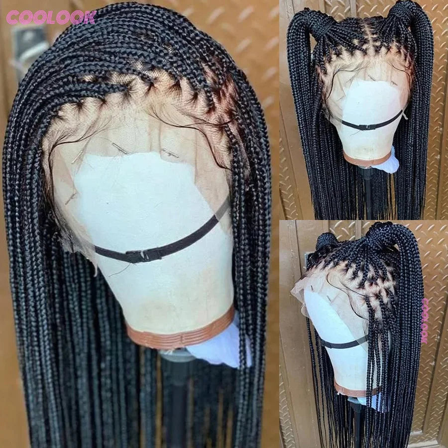 36 Inch Knotless Box Braids Cornrow Wig | 360 Full Lace | Square Parts