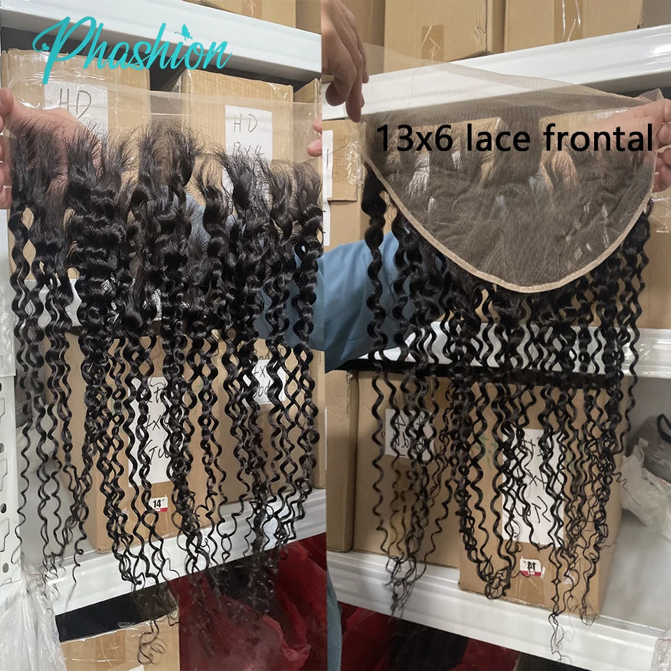 Phashion Kinky Curly Human Hair Bundles With 13x6 Lace Front Closure HD Transparent Brazilian Jerry Curl Weave and Closures Soft