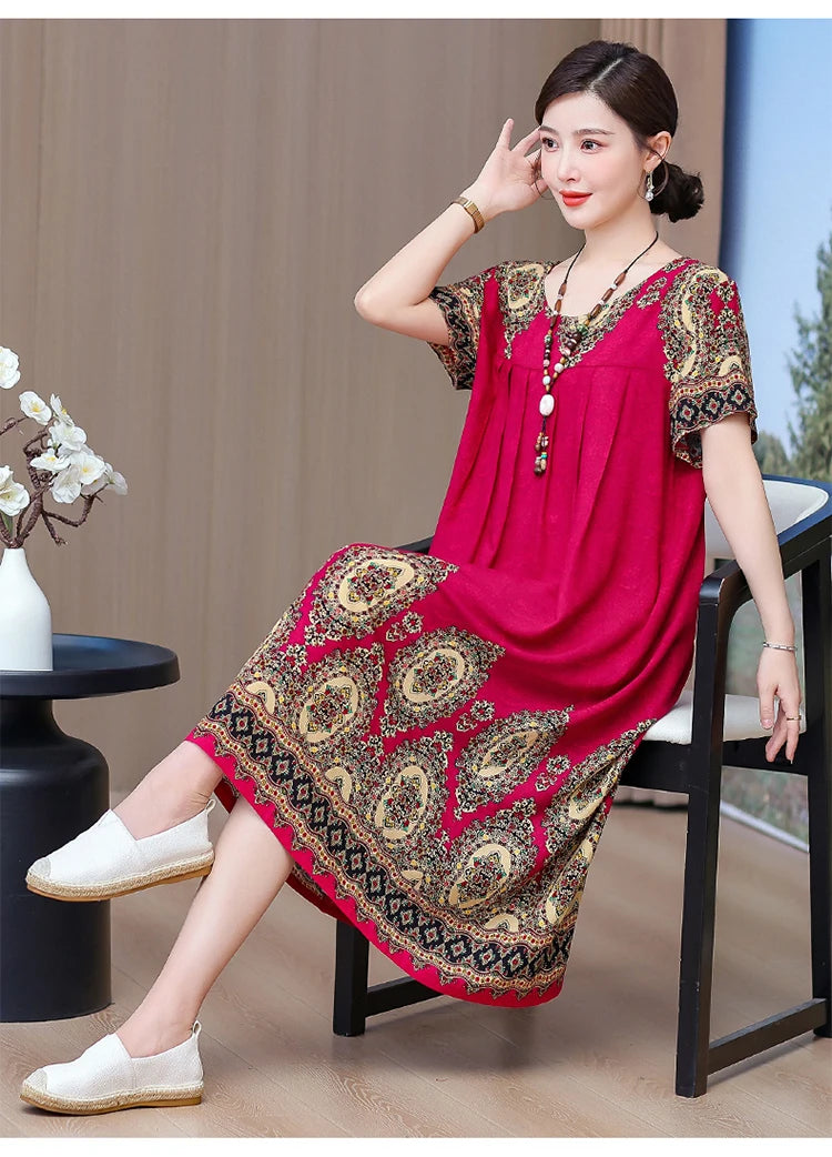 New 2025 Women Dress Female Casual short Sleeve cotton Dresses loose solid Vintage Sweet Clothing Vestidos  vestido verano