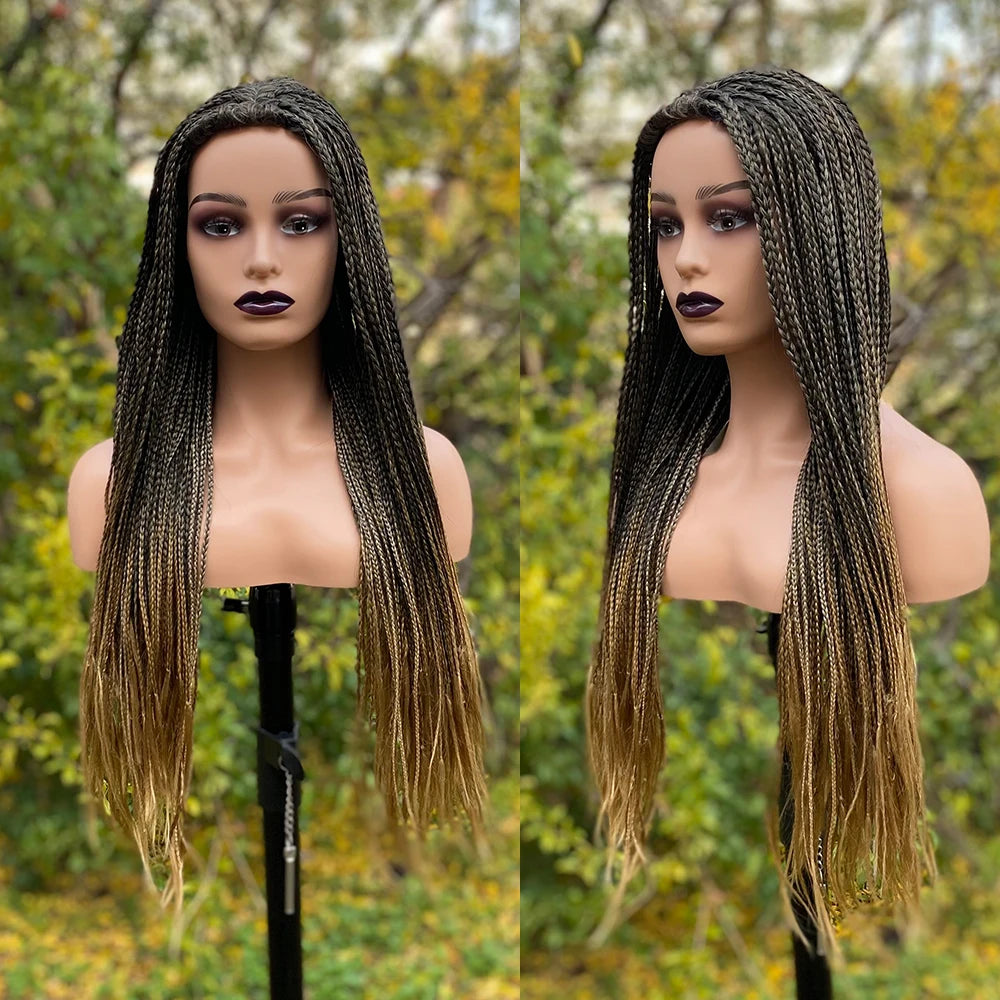 Ombre Box Braided Wig | Fake Scalp | 26"+ Long Straight Braids | Synthetic Braiding Hair | Cosplay & Daily Use Luxegan