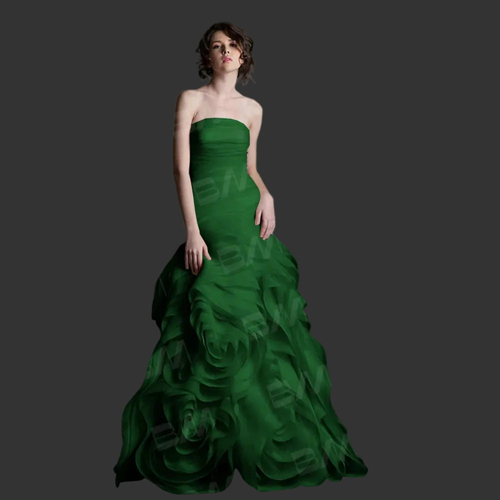 Modern Floral-Shaped Tulle Prom Gown | Custom-Made Strapless Sweetheart Long Party Dress | High-Quality Court Train Solid Custom-Color Evening Dress Luxegan