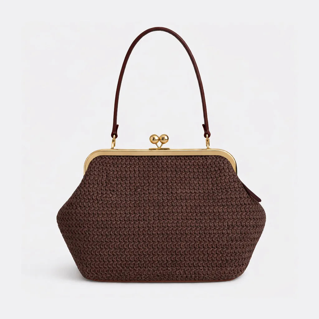 Large Striped Woven Shell Clutch | Sophisticated "Beach Vacation" Silhouette | Elegant Designer PP Straw Handbag | "Dignified" High-Performance Summer Essential for Radiant Versatile Styling Luxegan