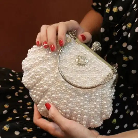 New Shell Pearl Rhinestone Dinner Bag | Sophisticated "Bride Dress" Silhouette | Elegant Banquet Small Diagonal Bag | "Dignified" High-Performance Beaded Essential for Radiant Versatile Styling Luxegan
