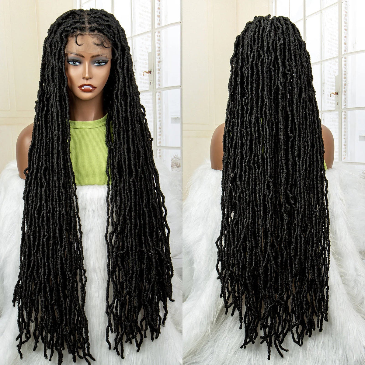 Super Long 36 Inches Synthetic Full Lace Dreadlock Box Braided Wigs for Afro Black Women Black Knotless Braiding Wigs Luxegan