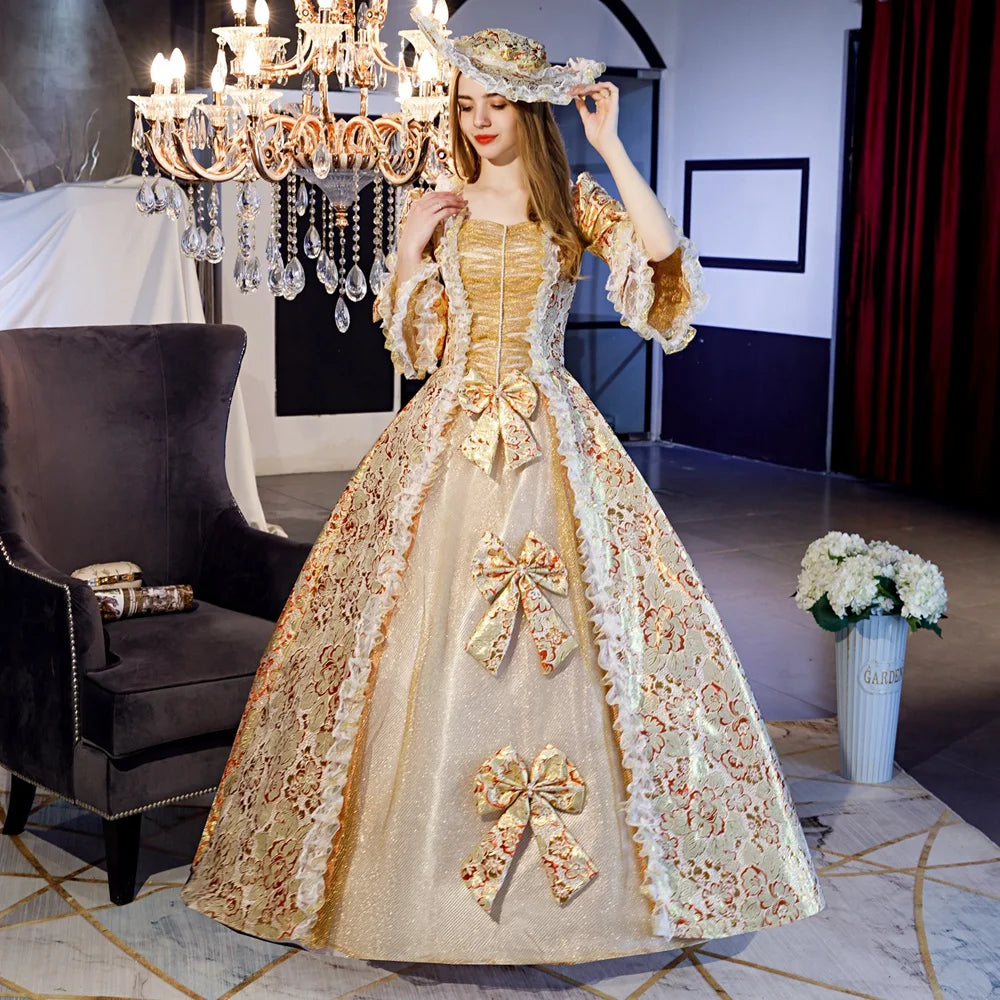 Victorian Renaissance Ball Gown – Square Neck, Flare Sleeve, Floor-Length, Empire Waist