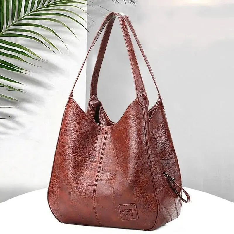 Vintage Women's Leather Shoulder Bag | Large Capacity Marble Grain Daily Commuter Handbag (Shopping Tote, Zipper & Hasp Closure) Luxegan