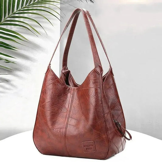Vintage Women's Leather Shoulder Bag | Large Capacity Marble Grain Daily Commuter Handbag (Shopping Tote, Zipper & Hasp Closure) Luxegan