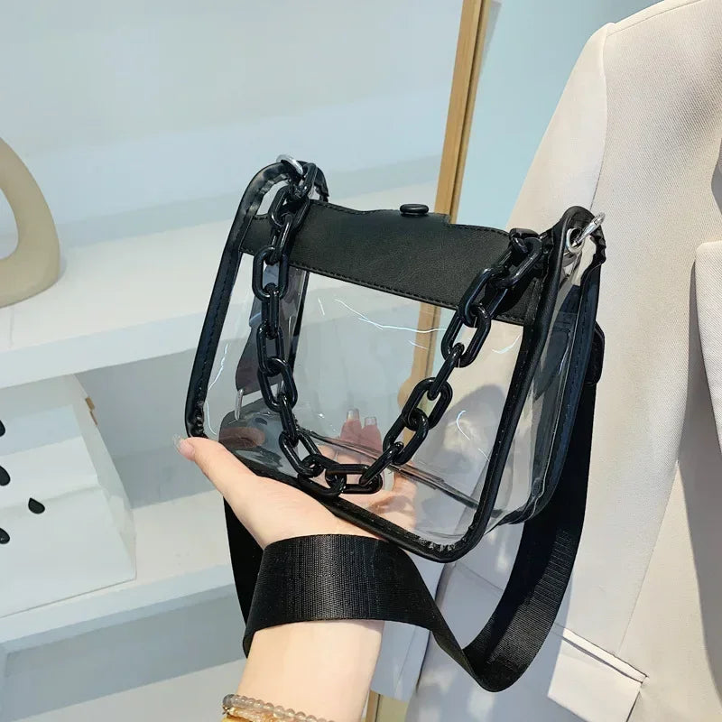 Clear Crossbody Bag for Women | Transparent Shoulder Chain Bag & Small Square Satchel Luxegan