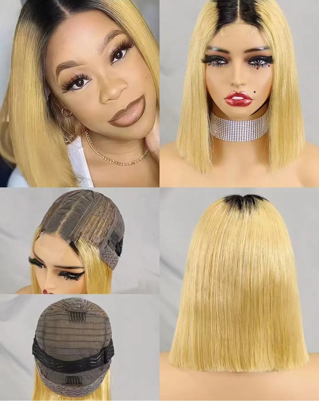 Super Double Drawn Bone Straight Short Bob Wig - 100% Burmese Remy Human Hair Glueless Wig - Transparent Swiss Lace Closure Pre-Plucked Straight Bob Wig for Women (4-16 Inch) Luxegan