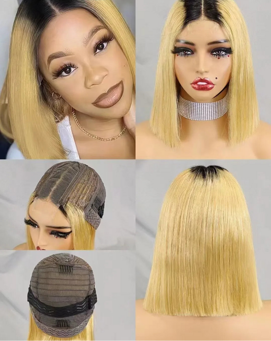 Super Double Drawn Bone Straight Short Bob Wig - 100% Burmese Remy Human Hair Glueless Wig - Transparent Swiss Lace Closure Pre-Plucked Straight Bob Wig for Women (4-16 Inch) Luxegan