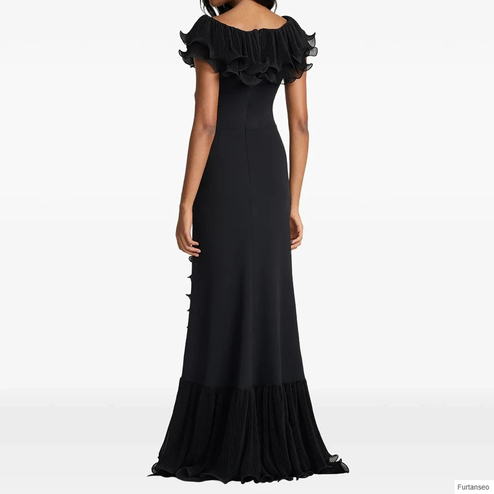  Ruched Pleat Draped Mermaid Evening Gown | Off-Shoulder Sleeveless Floor-Length Prom Dress Luxegan