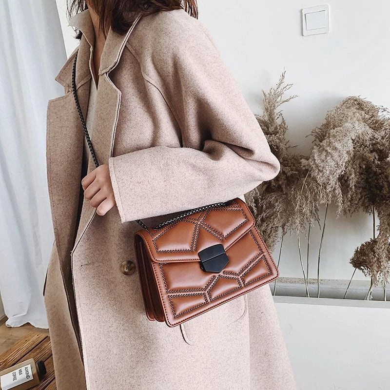 Vintage Rivet Flap Bag | Small PU Leather Crossbody Purse Luxegan